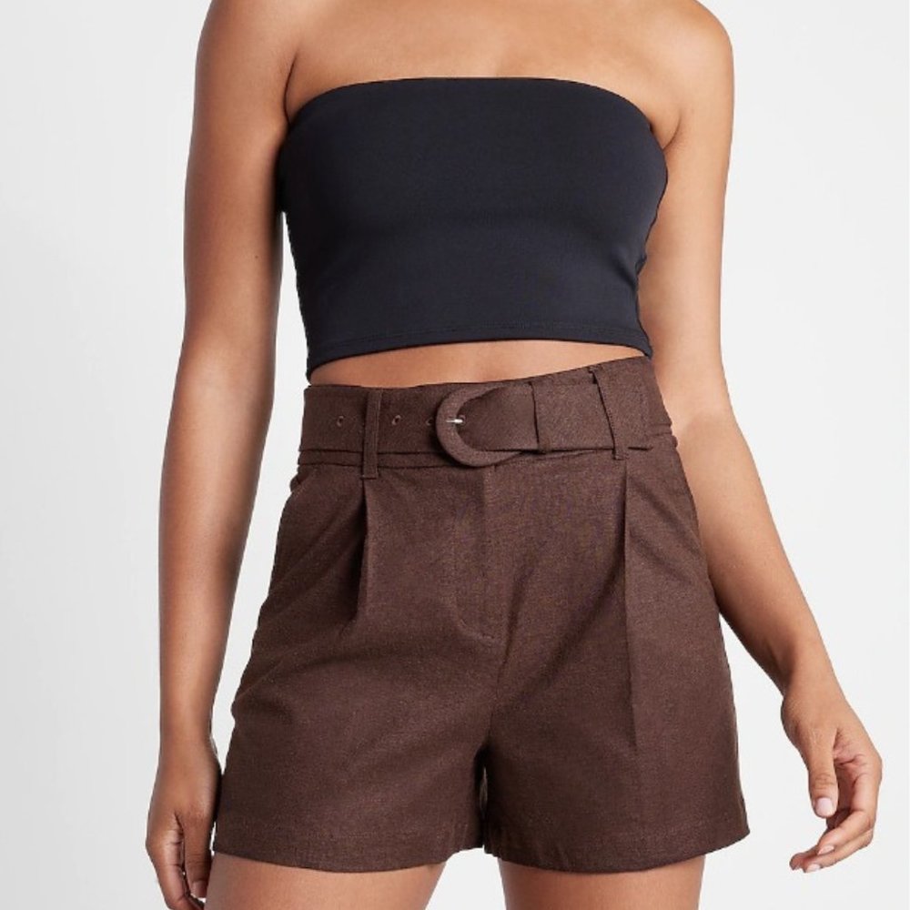 Express Women's Super-High Waisted Belted Linen-Blend Shorts